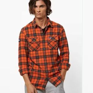 Superdry Rookie Ridge Flannel Shirt, Orange. Medium.